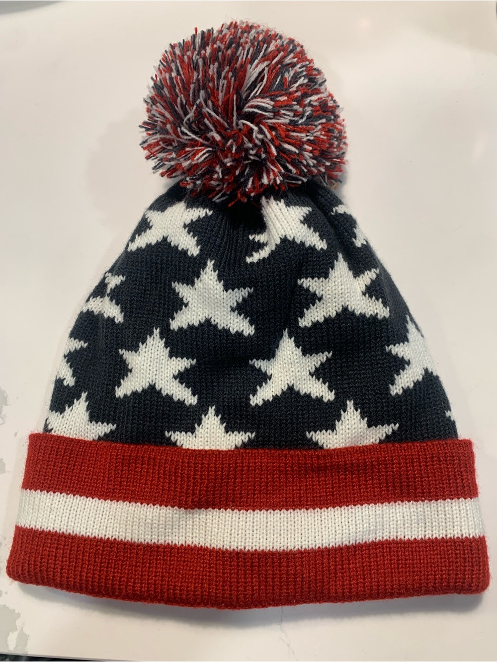 DPC (Dorfman Pacific Company)Star Pattern Pom Beanie - Red, White & Blue